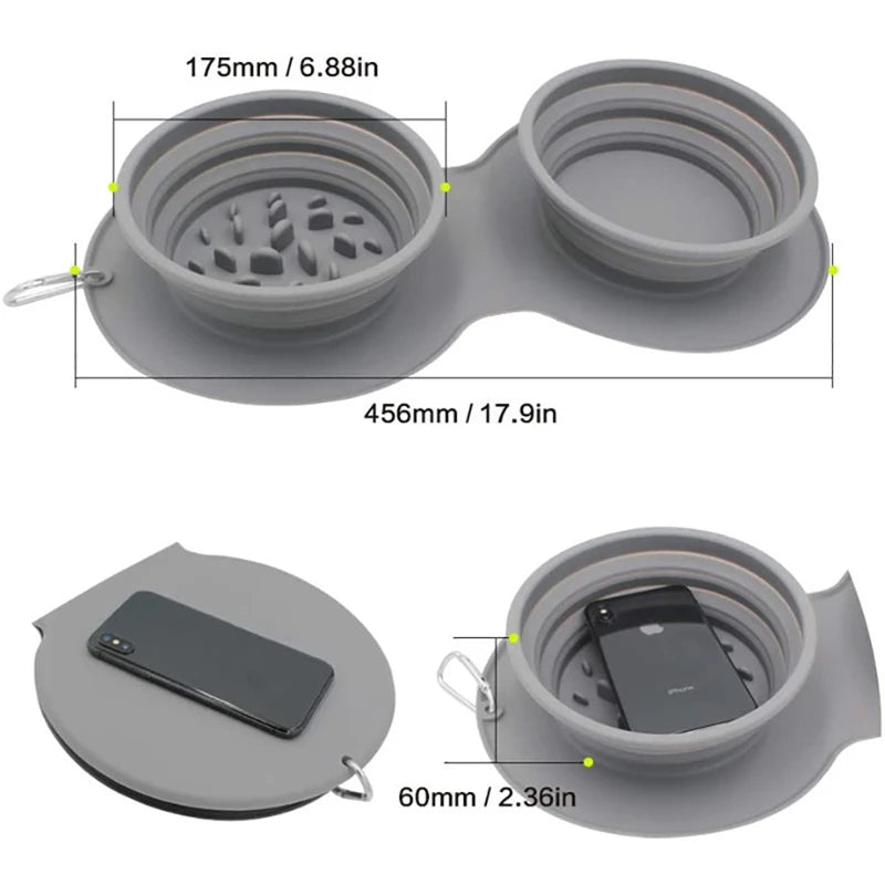 Dog Portable Bowl Outdoor Pet Food Double Bowls Foldable Non-slip Anti-choking Slowly Feed Silicone Cat Travel Bowl Pet Supplies