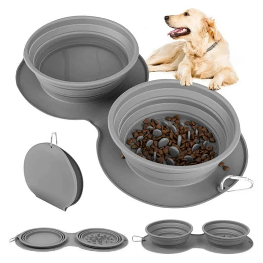 Dog Portable Bowl Outdoor Pet Food Double Bowls Foldable Non-slip Anti-choking Slowly Feed Silicone Cat Travel Bowl Pet Supplies